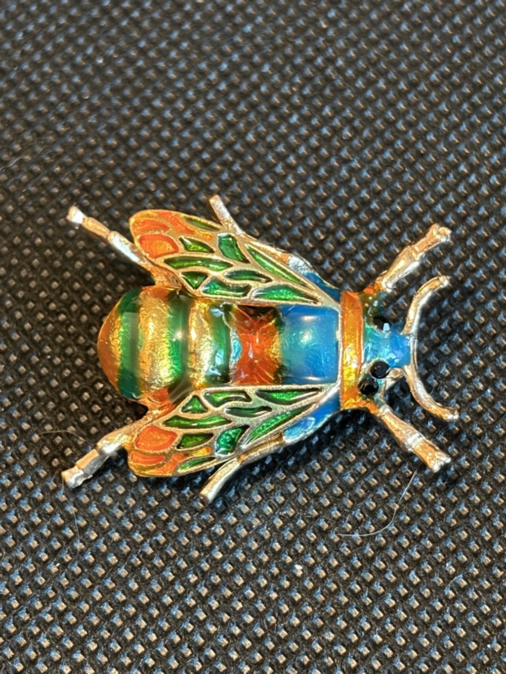 Translucent Enamel Bee insect Brooch Pin Unsigned Gold Tone‎ Vibrant Color